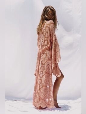 Bohemian Lace Maxi Swim Coverup - Blush Pink